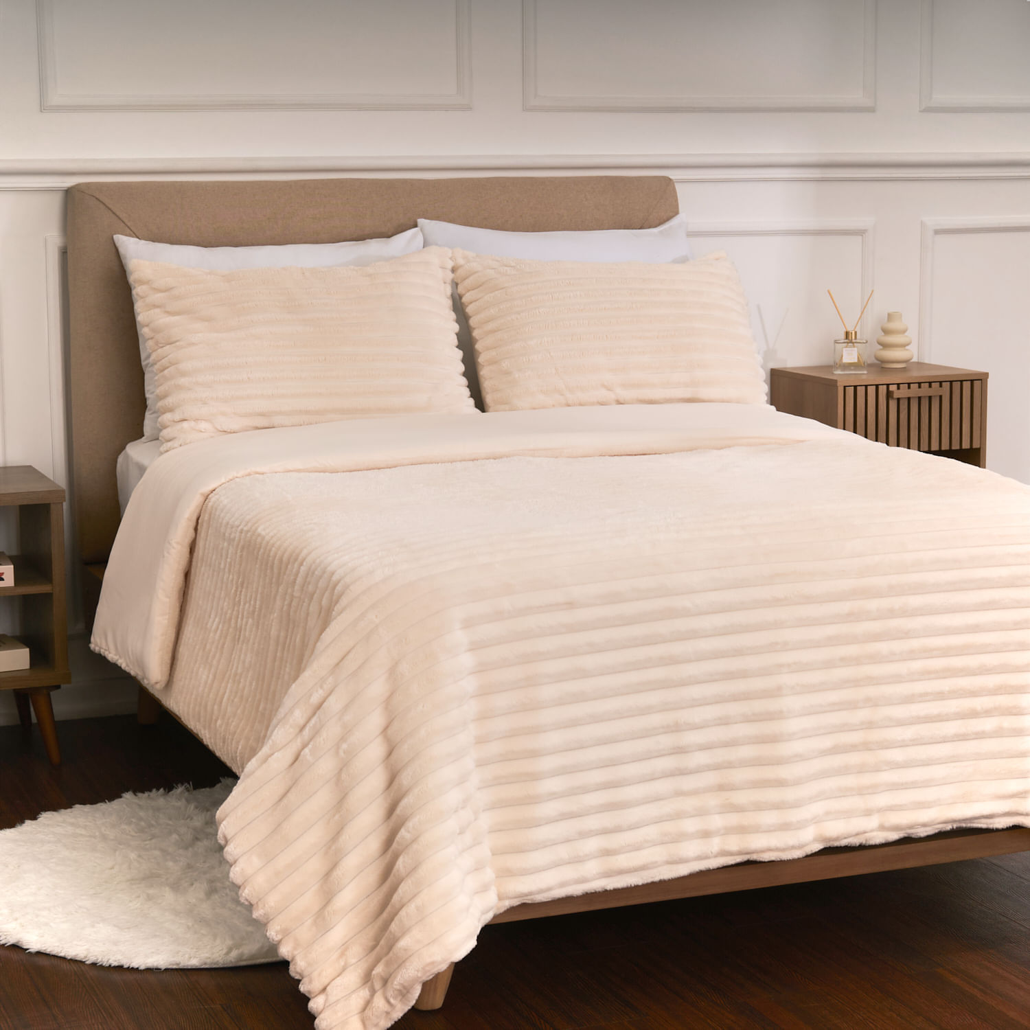 Edredon Pv26 Stripes Flannel Ivory King