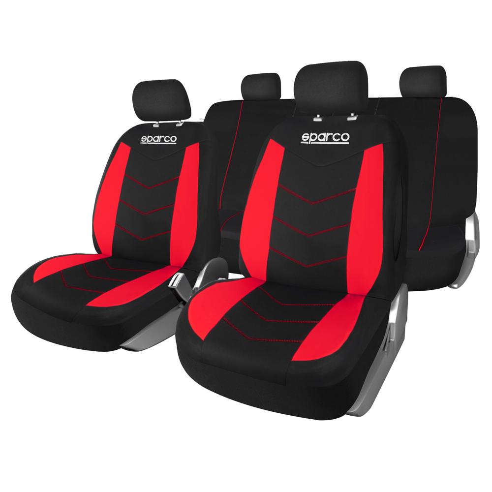 Set de Fundas Cubre Asientos para Auto SPARCO SPS431RDCB Negro Rojo 11 Piezas