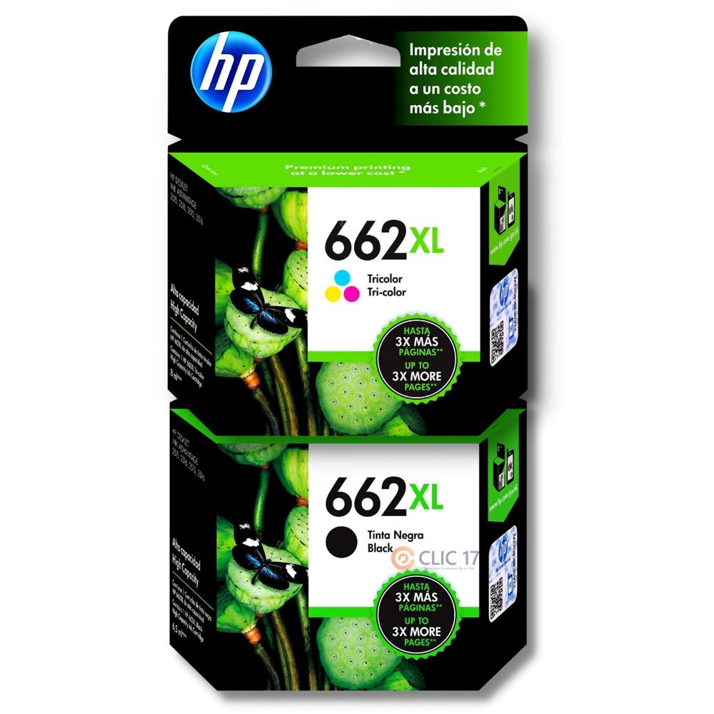 Kit Tinta HP 662XL Negro, Tricolor Original