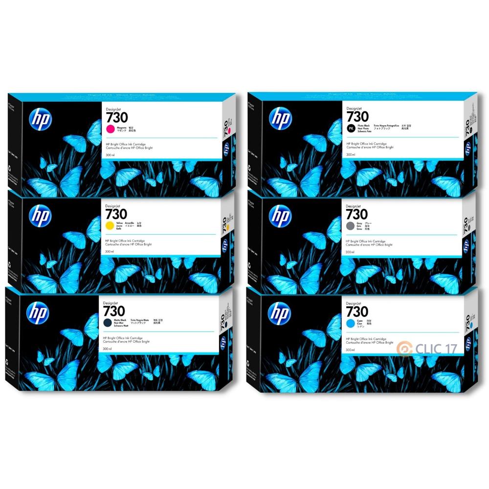 TINTA HP 730 300ML PACK DE 6  COLORES ORIGINAL