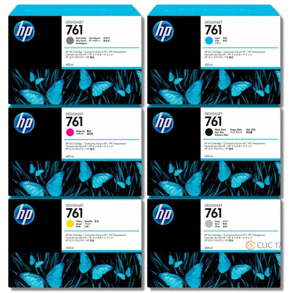 Kit Tinta HP 761 400ml Amarillo, Magenta, Cyan, Dark Gray, Gray,  Mate Black Original