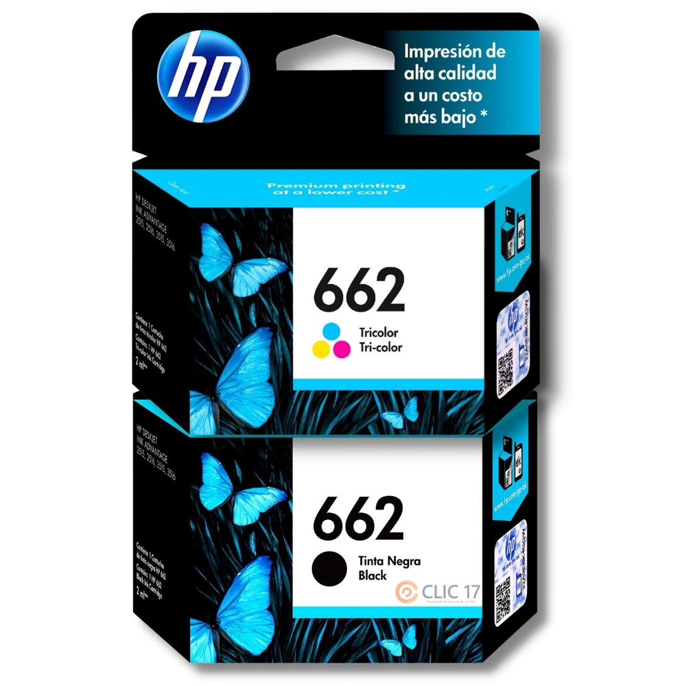 Kit Tinta HP 662 Negro, Tricolor Original