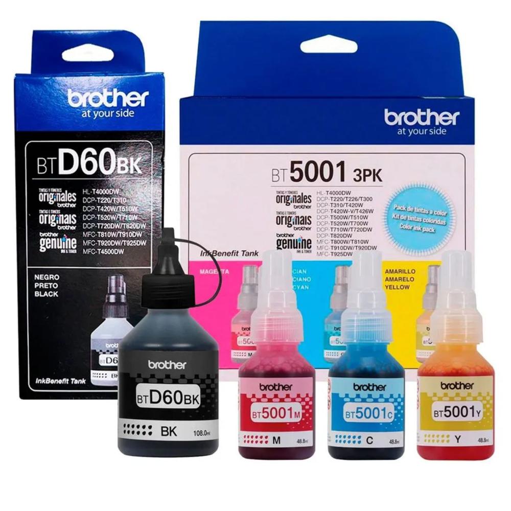 TINTA BROTHER BT5001 BTD60BK X4 COLORES ORIGINAL