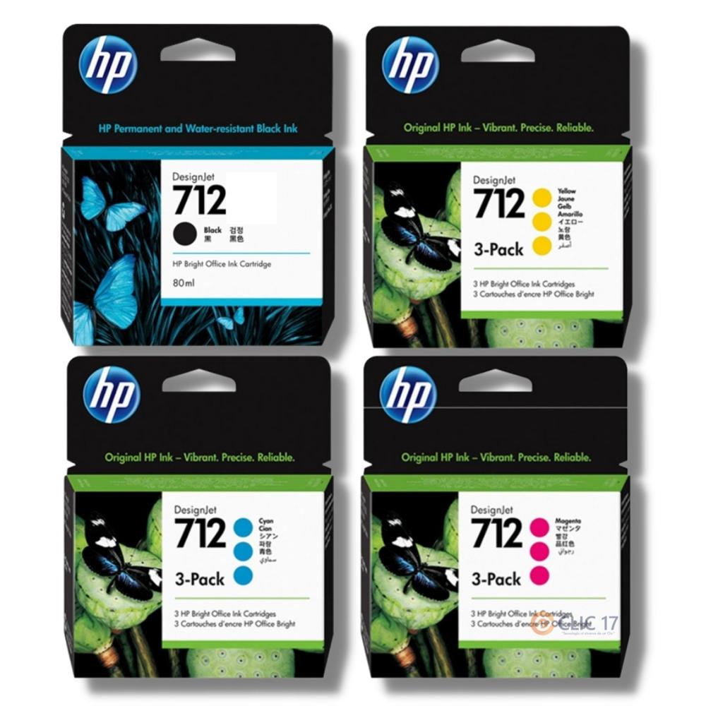 TINTA HP 712 TRIPACK PACK DE 4 COLORES NEGRO DE 80ML ORIGINAL