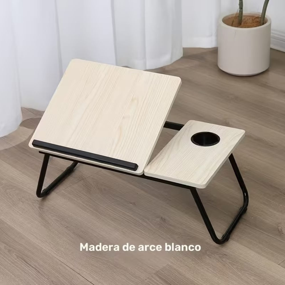 MESA PORTÁTIL PLEGABLE PARA LAPTOP ALTURA  AJUSTABLE 5 NIVELES MADERA ARCE BLANCO