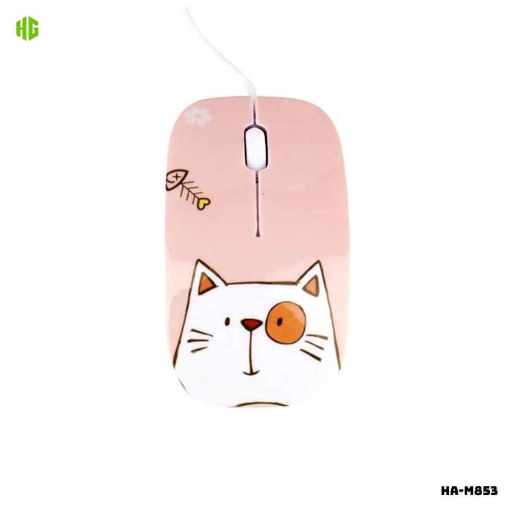 MOUSE ALAMBRICO PARA NIÑOS HALION HA-M853 1000 DPI - CARTOON GATITO