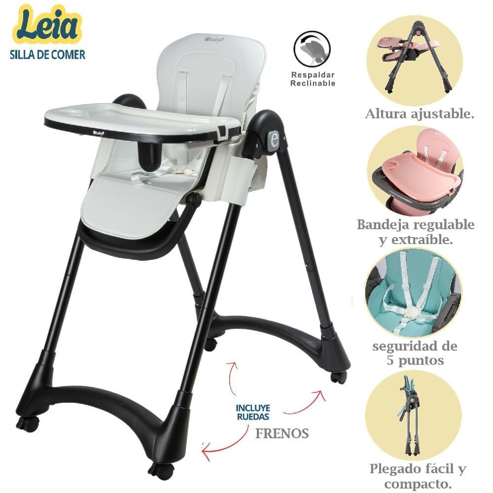 Silla de Comer Leia con Respaldar reclinable Blanco