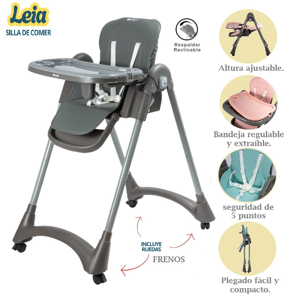 Silla de Comer Leia con Respaldar reclinable Gris