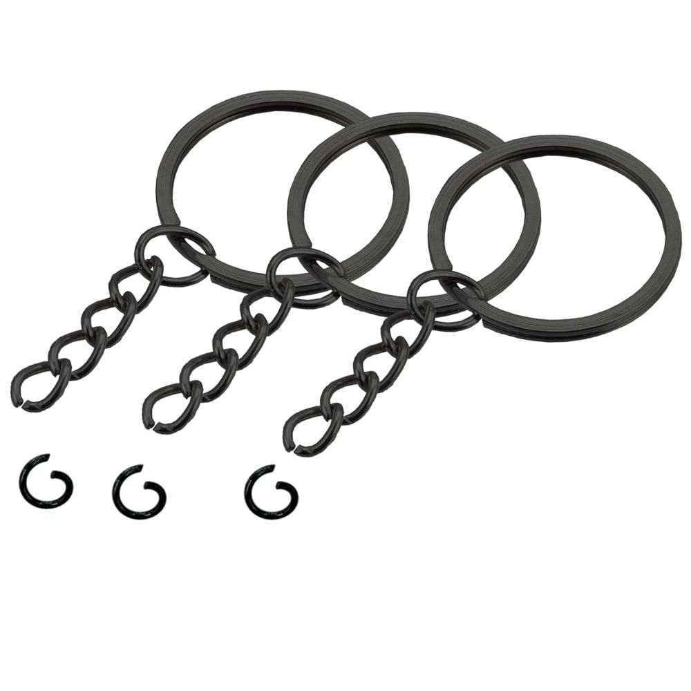 1000 Aros Llavero Plano con Cadena Metálico Negro de 2.5cm