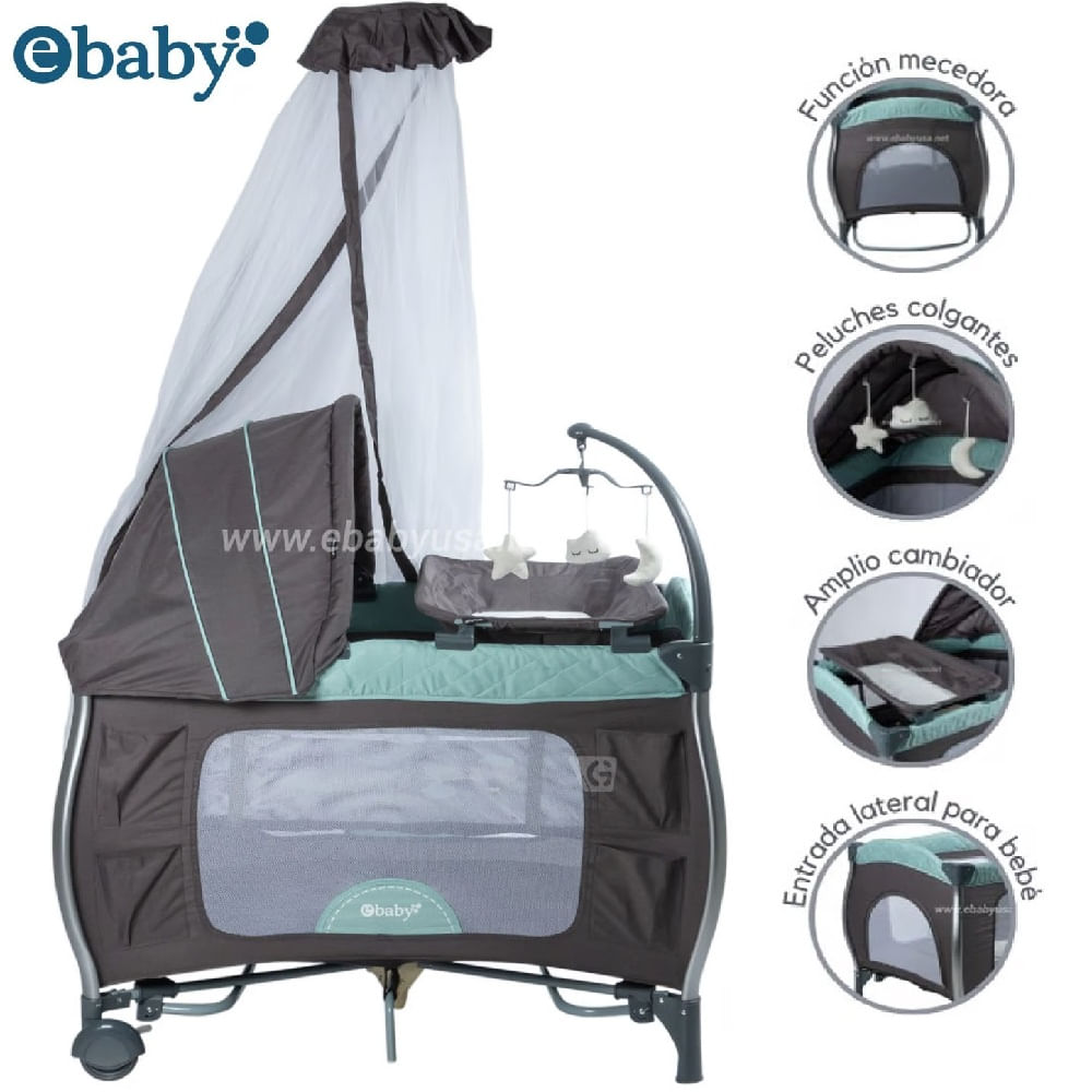 Cuna Corral Mecedora Ebaby Napy 779-C1 Verde
