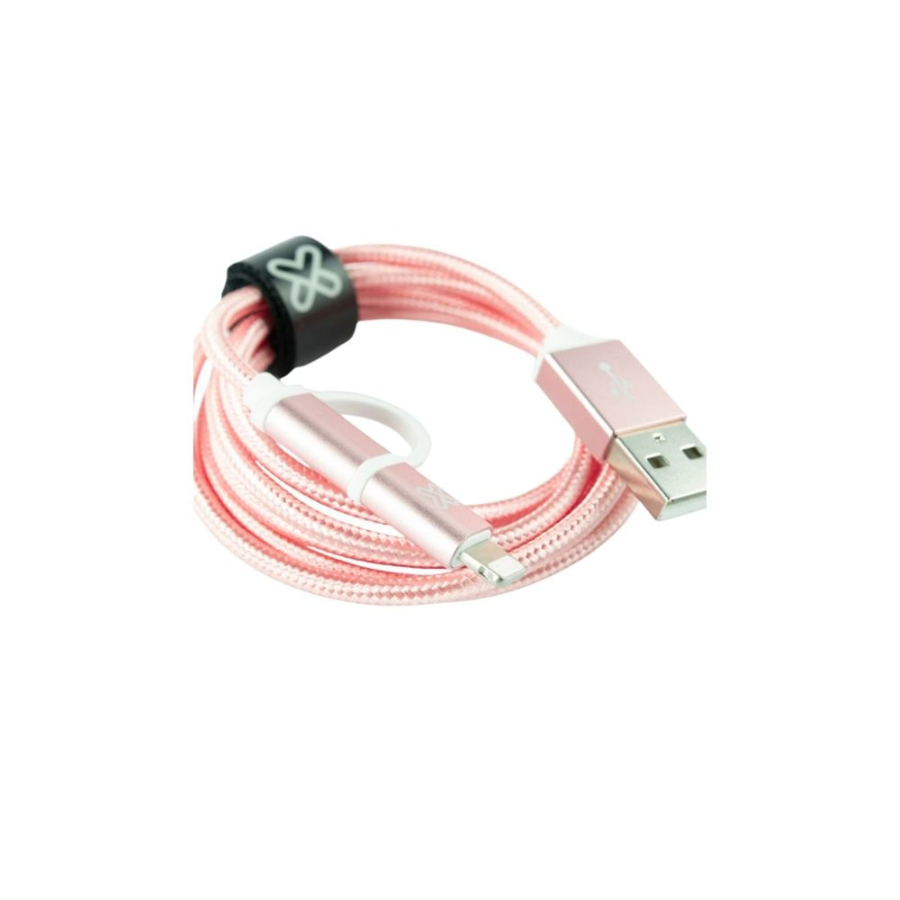 Cable 2 en 1 Klip Xtreme KAC-210BK Lightning y Micro USB a USB-A - Rose Gold