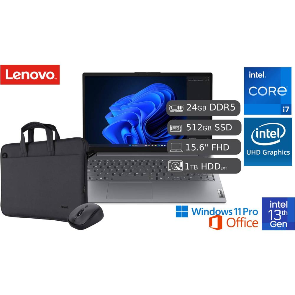 Laptop Nueva Lenovo IRL Intel Core i7 13va 24GB DDR5 512GB SSD 1TB HDD EX 15.6 FHD Accesorios