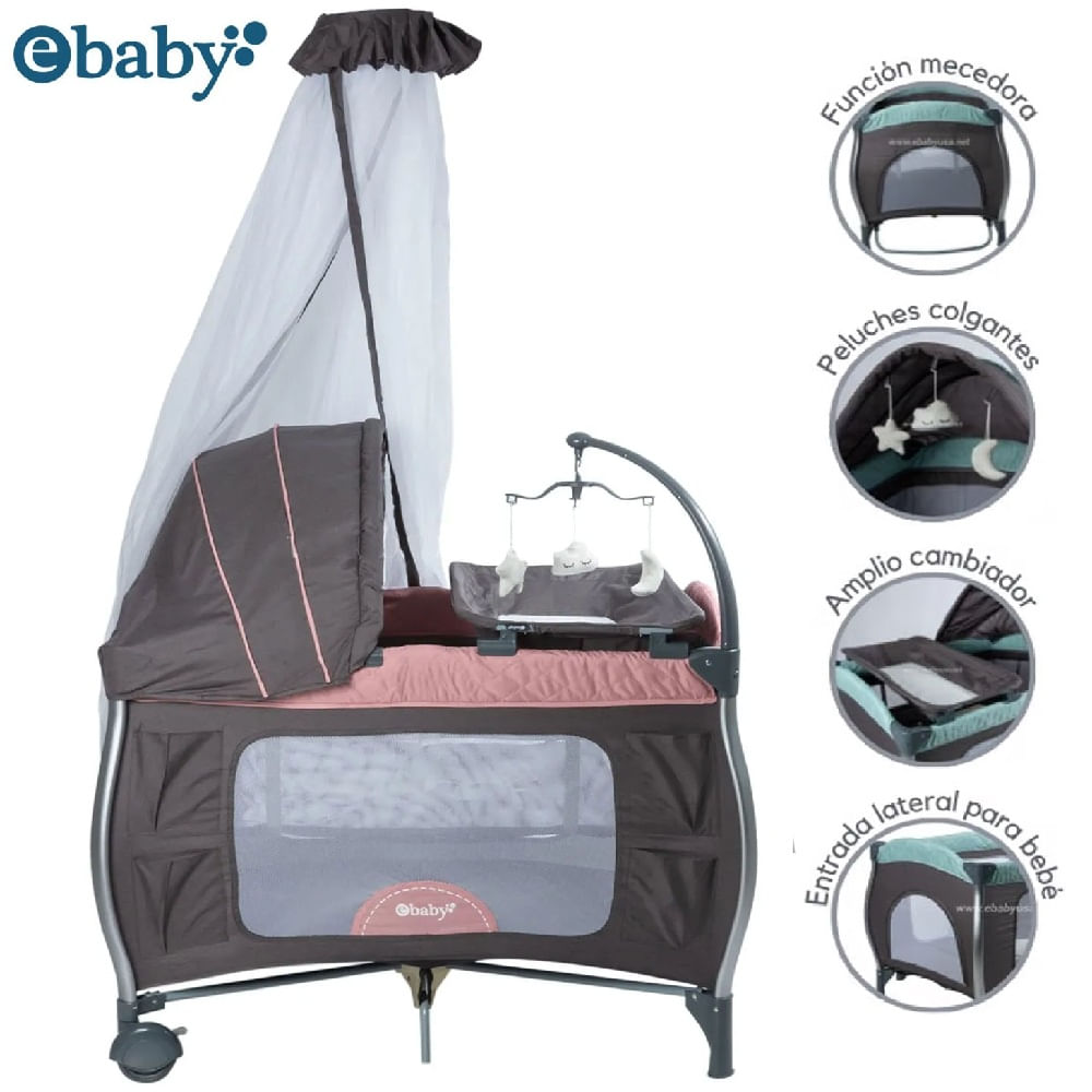 Cuna Corral Mecedora Ebaby Napy 779-C1 Rosado