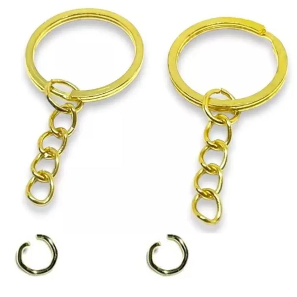 100 Aros Llavero Plano con Cadena Metálico Dorado de 2.5cm