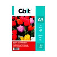 PAPEL FOTOGRAFICO BRILLO ADHESIVO A3 DE 135GR - PAQUETE DE 20 HOJAS