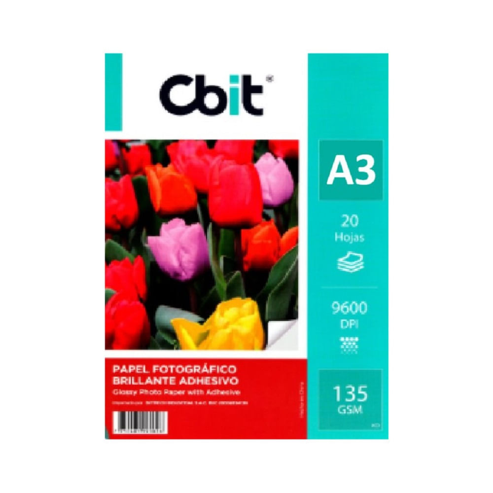 PAPEL FOTOGRAFICO BRILLO ADHESIVO A3 DE 135GR - PAQUETE DE 20 HOJAS