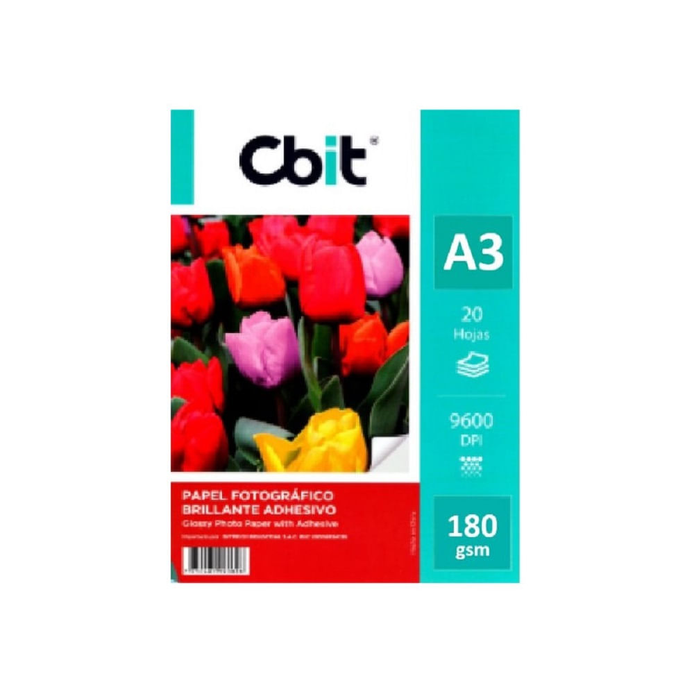 PAPEL FOTOGRAFICO BRILLO A3 DE 180GR CBIT - KIT DE 100 HOJAS