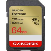 SanDisk Tarjeta de Memoria SDXC Extreme 64GB UHS-I V30 - Velocidades de Lectura 170 MB/s y