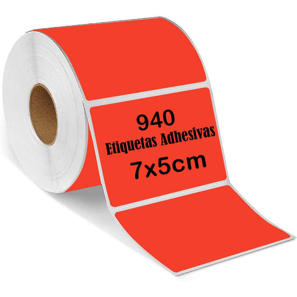 Rollo 940 Etiqueta Termica Adhesiva 7x5cm Rojo Glossy