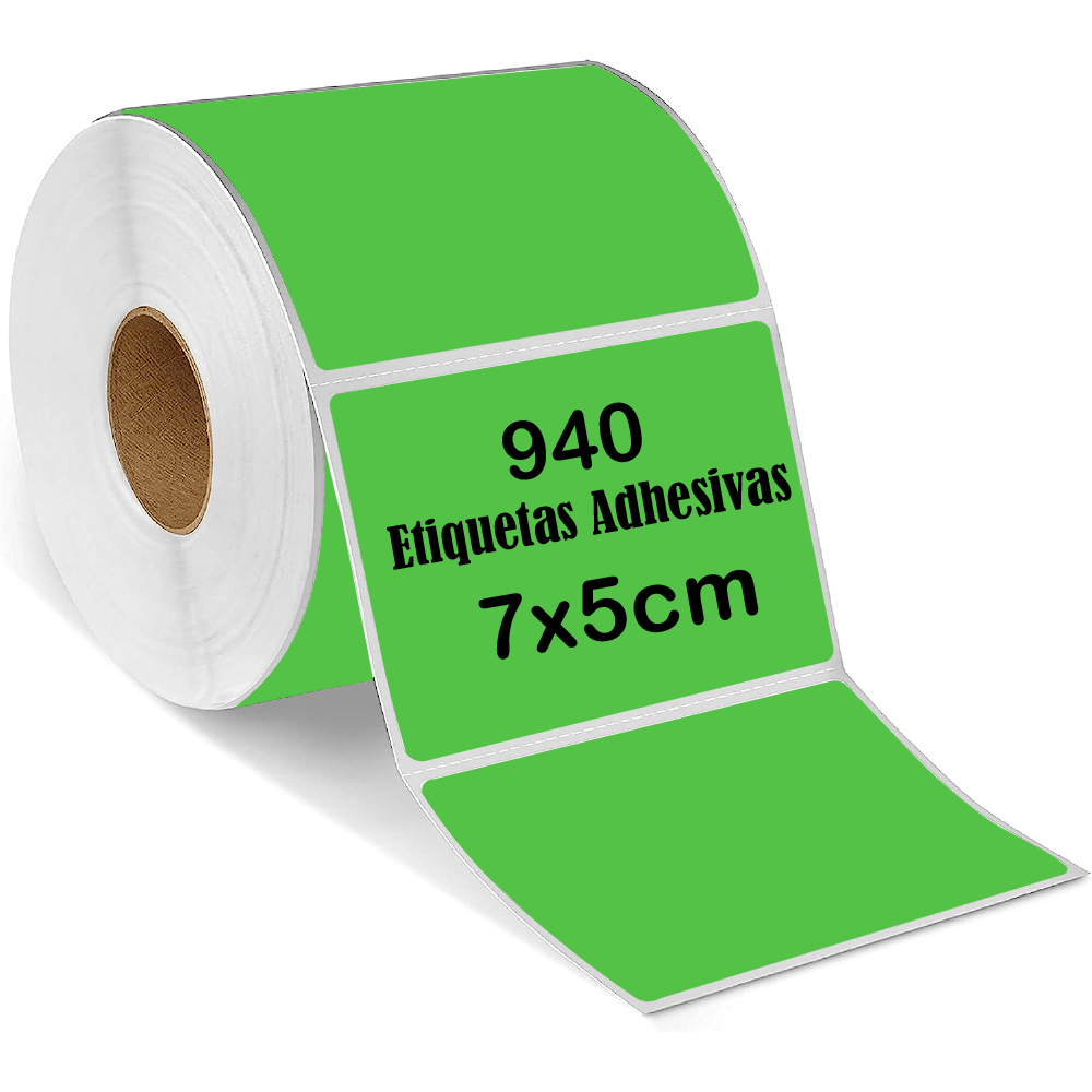 Rollo 940 Etiqueta Termica Adhesiva 7x5cm Verde Glossy