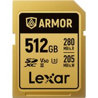 Lexar Tarjeta de Memoria SDXC UHS-II ARMOR GOLD 512GB - Velocidad de Lectura 280 MB/s, Vel