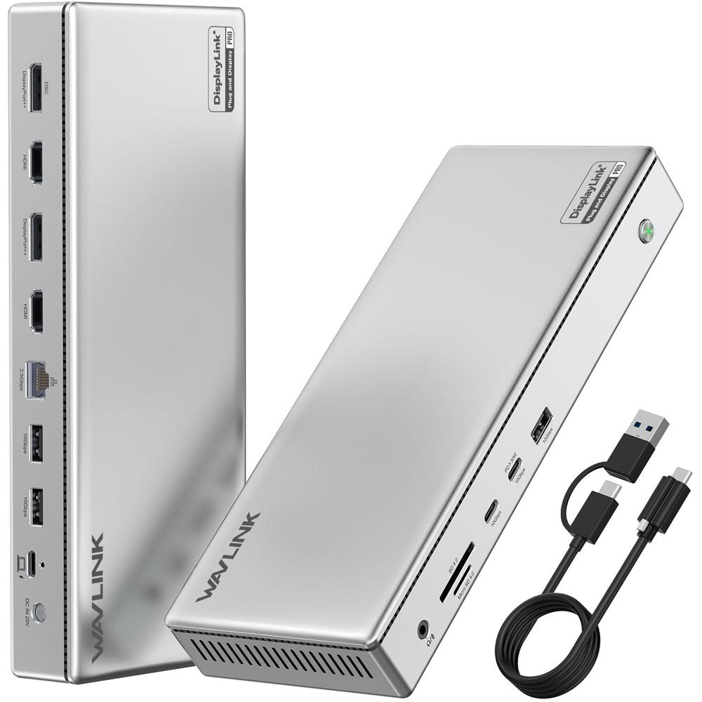 Wavlink Docking Station 15-en-1 Quad Display 4K 100W - Conexiones USB-C, HDMI y DisplayPor