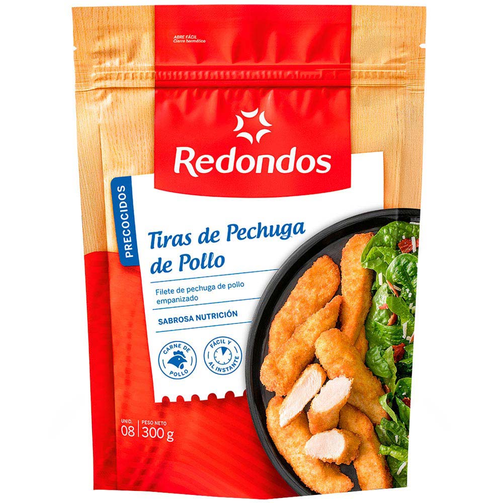 Tiras de Pechuga de Pollo Empanizados REDONDOS Bolsa 8un