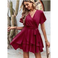 Vestido Cóctel Gasa Rojo Vino