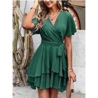 Vestido Cóctel Gasa Verde Botella