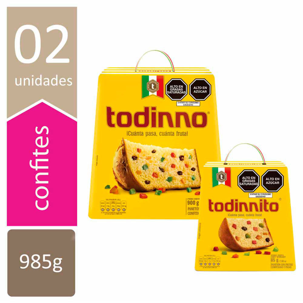 Panetón TODINNO Caja 900g + Panetón TODINNITO Caja 85g