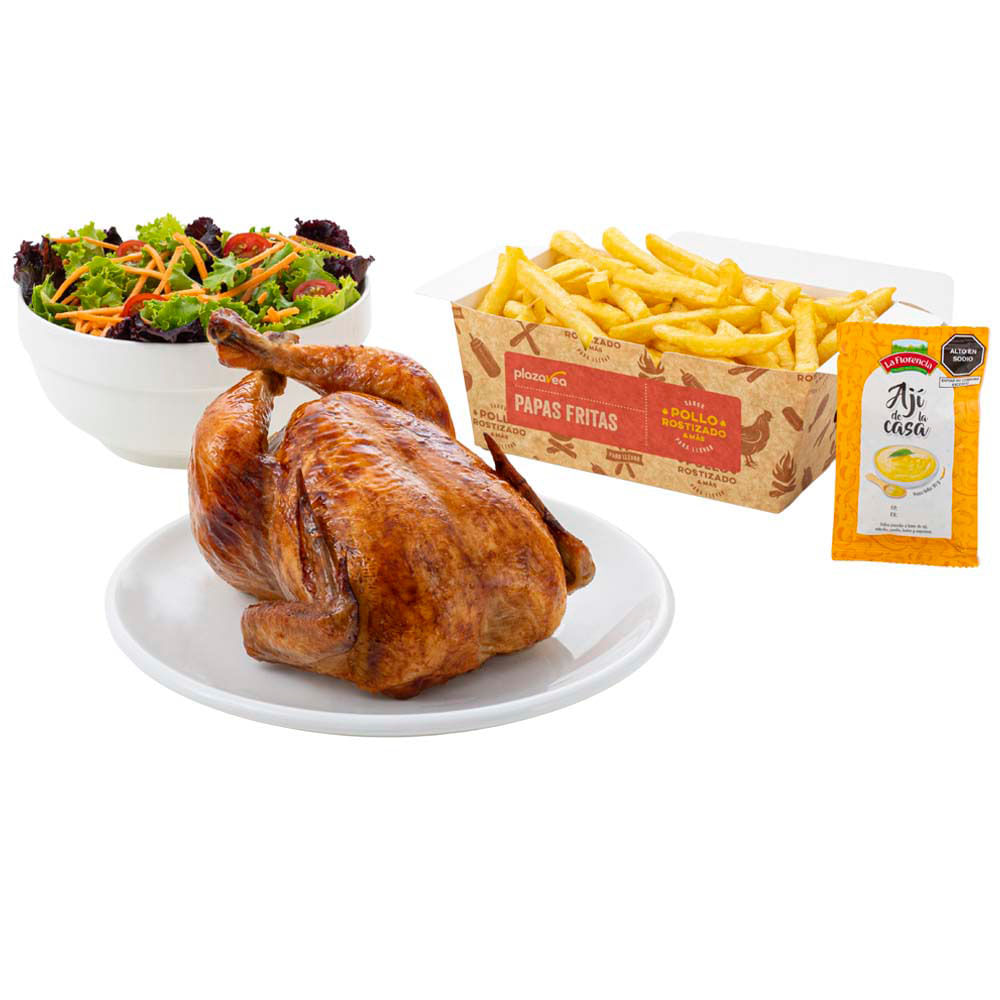 Pollo Rostizado + Papas + Ensalada