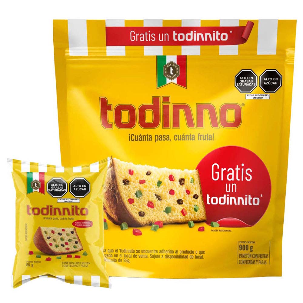 Panetón TODINNO Bolsa 900g + Panetón TODINNITO Bolsa 85g