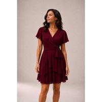 Vestido Cóctel Cruzado con Lazo Rojo VIno