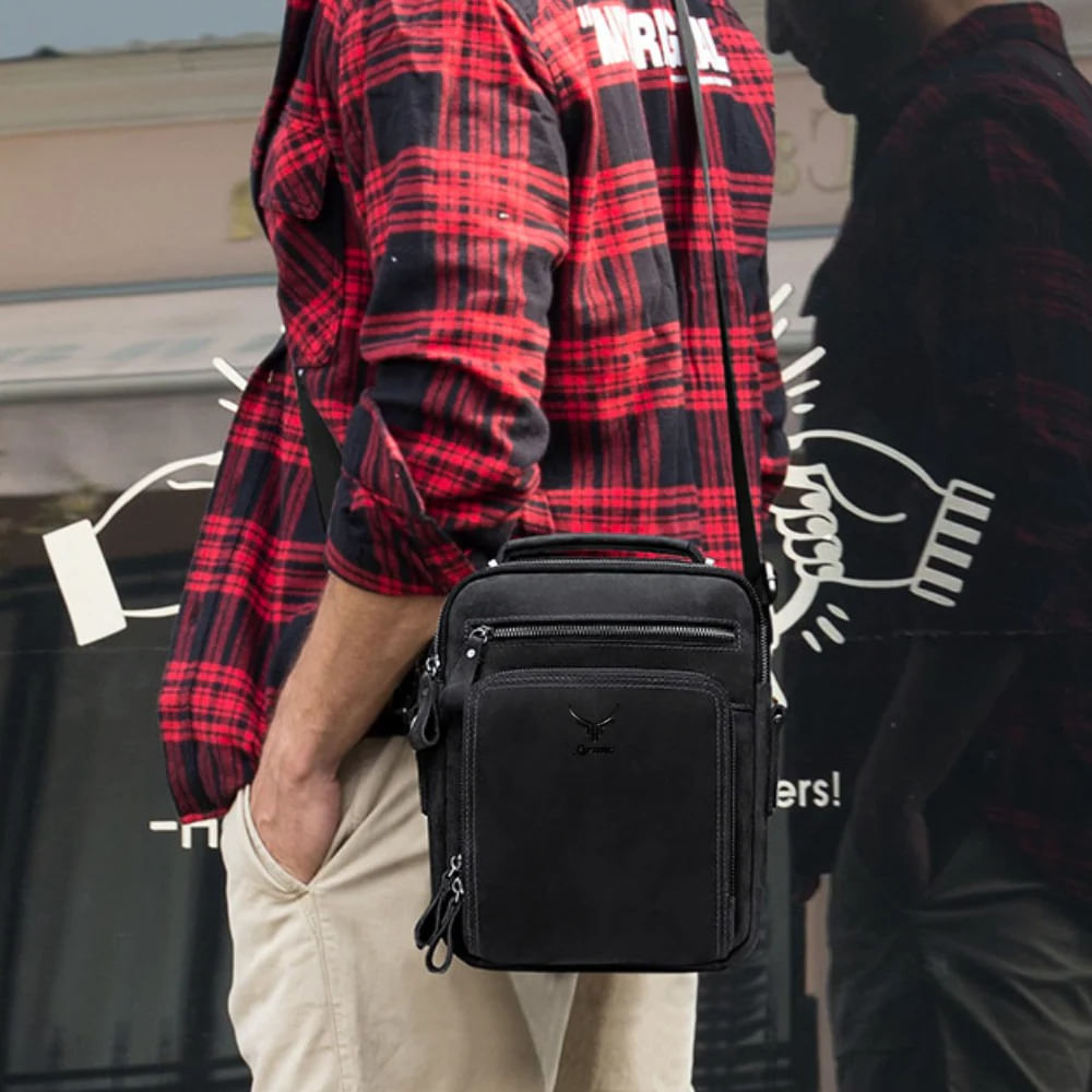 Morral de Cuero Vacuno De Alta Gama MH573 Negro