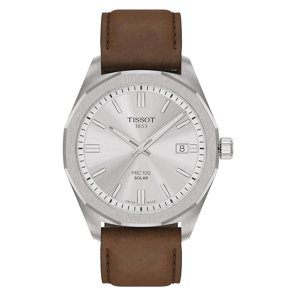Reloj Hombre Tissot PRC 100 Solar Plata 39mm Esfera Plata