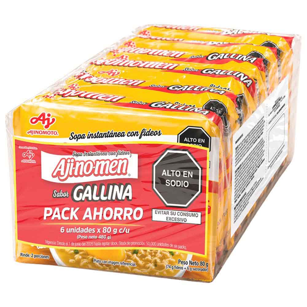 Sopa Instantánea AJINOMEN Sabor Gallina Bolsa 80g Paquete 6un
