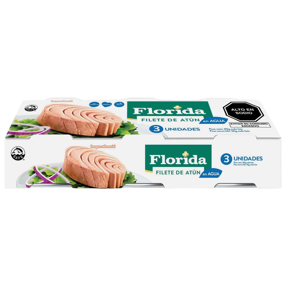 Filete de Atún en Agua FLORIDA Paquete 3un Lata 80g
