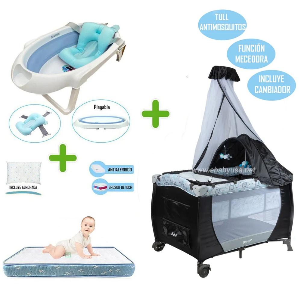 Cuna Corral Sally 716 CL con Colchón de 4 CL y Bañera