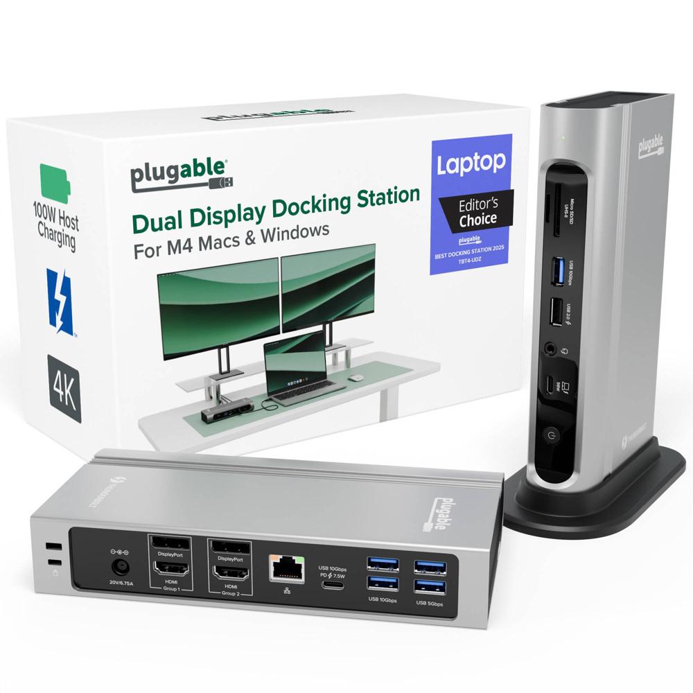 Plugable Docking Station Thunderbolt 4 16-In-1 con Soporte para Cuatro Pantallas 4K, 3 USB