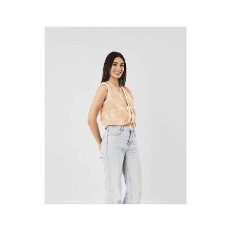 CHALECO TEJIDO MUJER BOHO S Beige