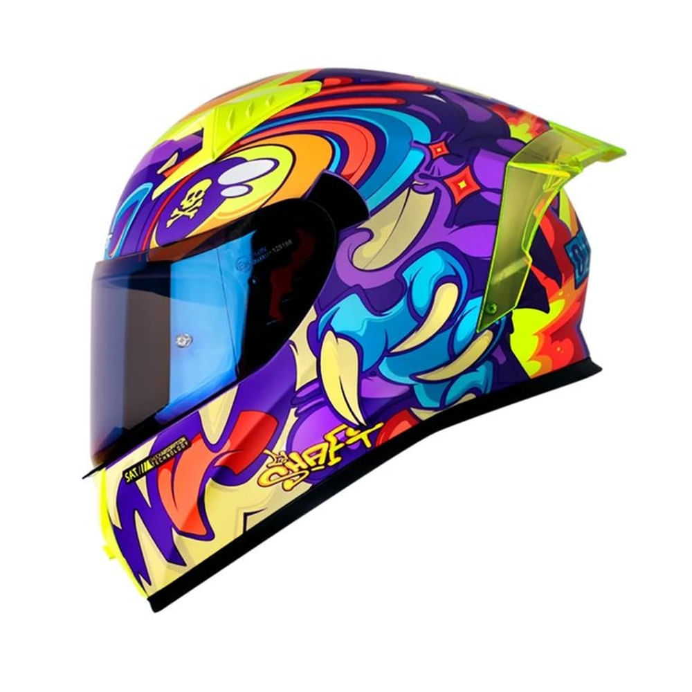 Casco Integral SHAFT SH-526SP Ojibrou Morado Azul Talla XL Certificado ECE 22.06 para Moto Seguridad Morado
