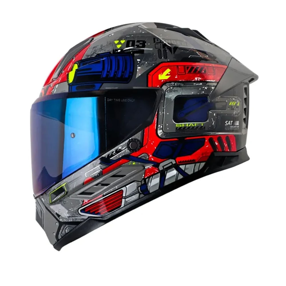 Casco Integral SHAFT SH-595 Omega Gris Rojo Talla L Certificado ECE 22.06 para Moto Seguridad Pro Gris