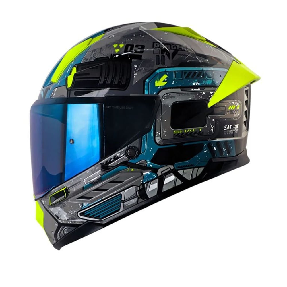 Casco Integral SHAFT SH-595 Omega Gris Azul Talla XL Certificado ECE 22.06 para Moto Seguridad Pro Gris