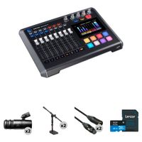 TASCAM Mixcast Kit de Podcast para 2 Personas con Mezclador-Grabador, 2 Micrófonos Audio-