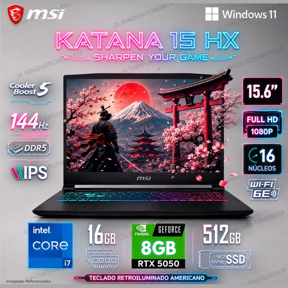 Laptop MSI Katana 15 Intel Core i7-14650HX 16GB RAM 512GB SSD RTX 5050-8GB 15.6  FHD   B14WEK-001US