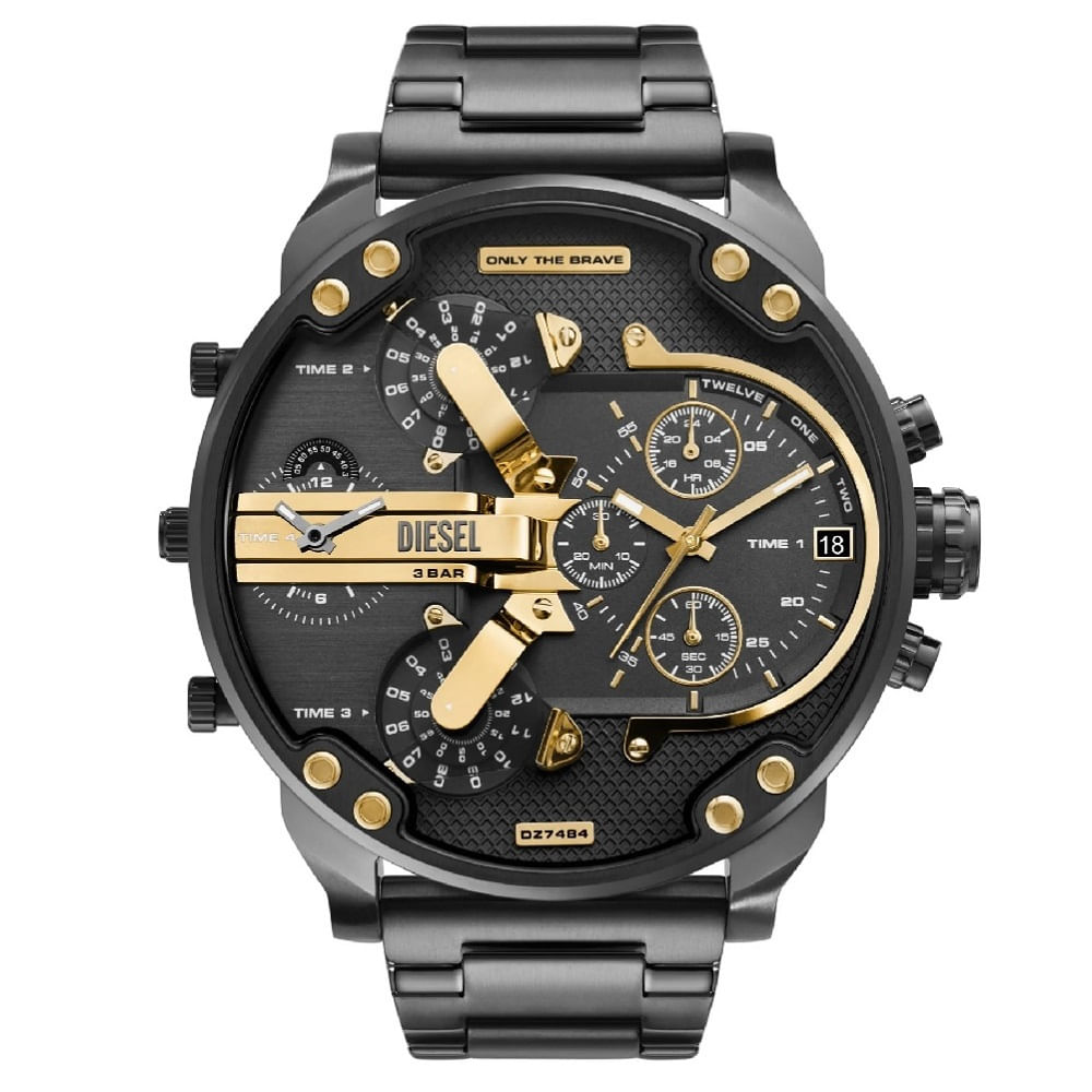 Reloj Caballero Diesel Dz7484 Black And Gold Genuino