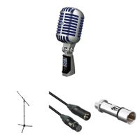 Shure Super 55 Deluxe Micrófono Vocal Kit Chrome con Espuma Azul - Patrón Supercardioide