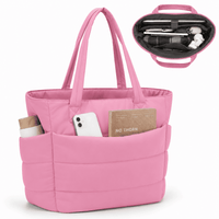 BOLSO PUFFER - TIPO TOTE BAG PARA DAMA PORTALAPTOP - Rosado Bebe