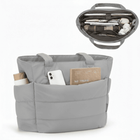 BOLSO PUFFER - TIPO TOTE BAG PARA DAMA PORTALAPTOP - Gris - Talla única