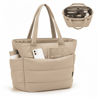BOLSO PUFFER - TIPO TOTE BAG PARA DAMA PORTALAPTOP - Beige -Talla única
